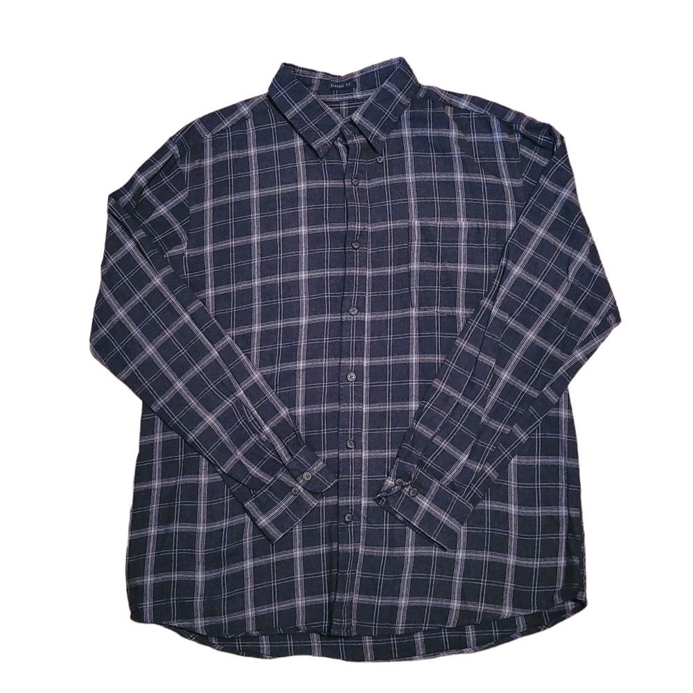 St John’s Bay Flannel Button Down classic fit Gray / Silver Mens Large